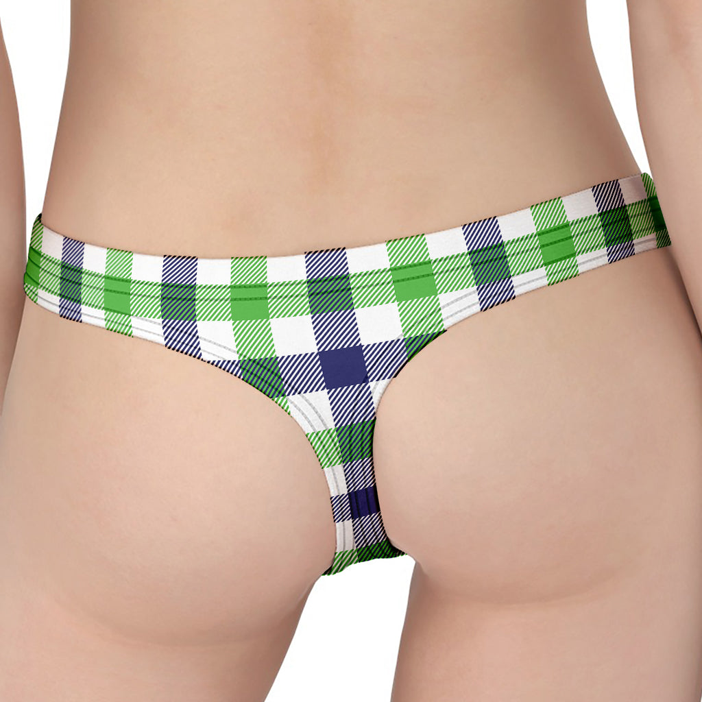 White Navy And Green Plaid Print Women's Thong