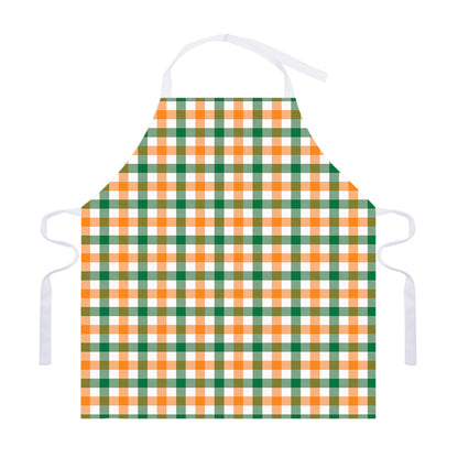 White Orange And Green Plaid Print Adjustable Apron