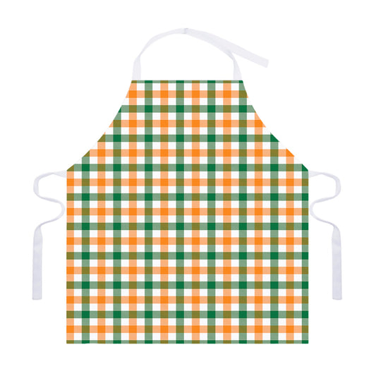 White Orange And Green Plaid Print Adjustable Apron
