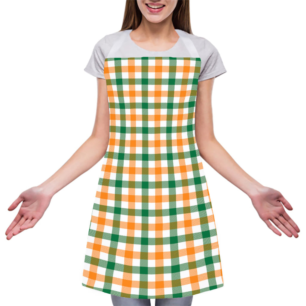 White Orange And Green Plaid Print Adjustable Apron