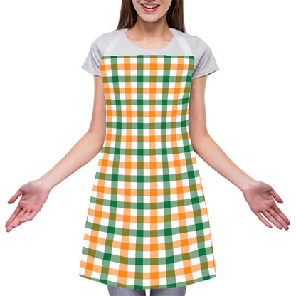 White Orange And Green Plaid Print Adjustable Apron