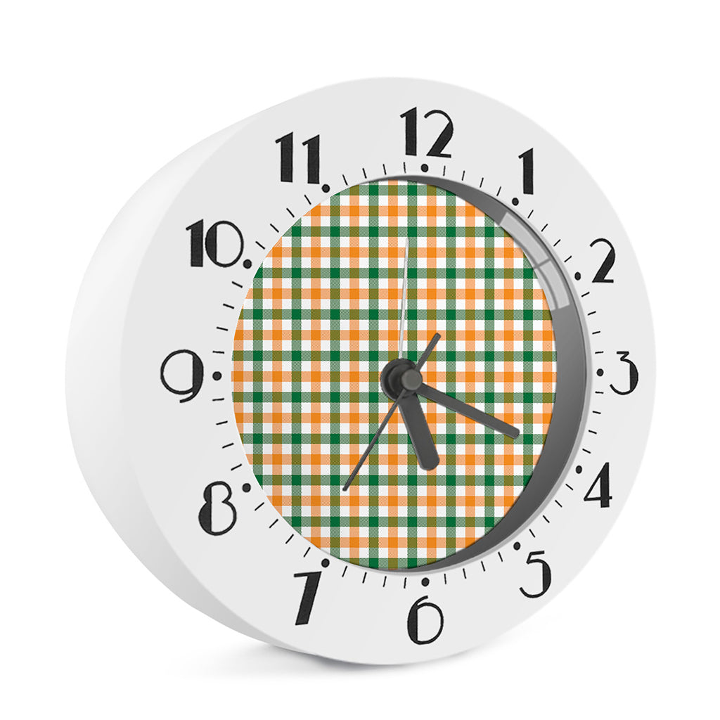 White Orange And Green Plaid Print Alarm Clock