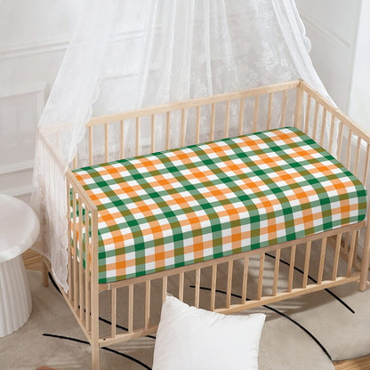 White Orange And Green Plaid Print Baby Crib Sheet