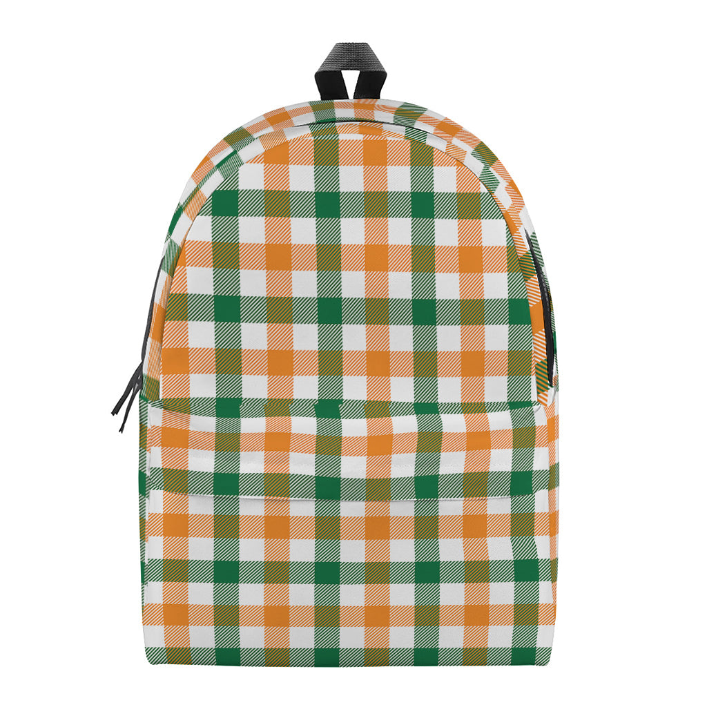 White Orange And Green Plaid Print Backpack