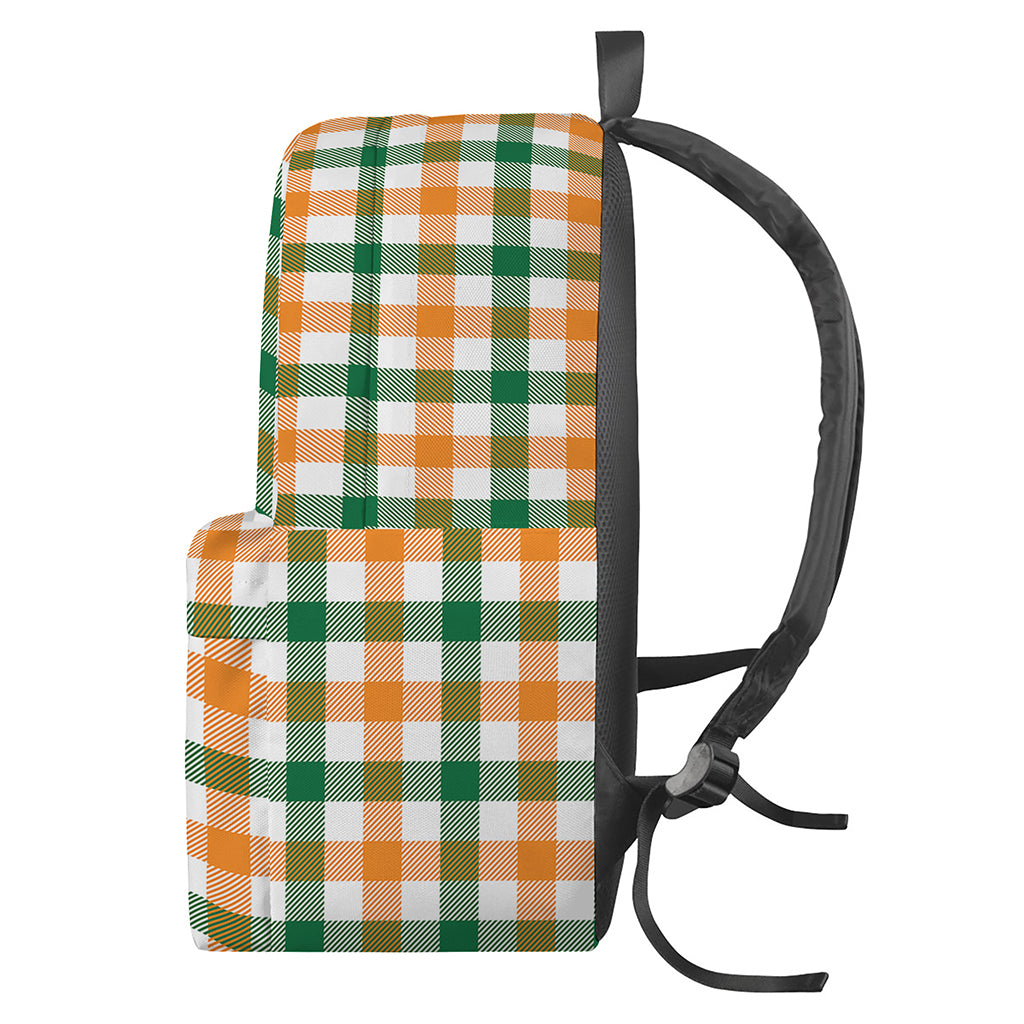 White Orange And Green Plaid Print Backpack