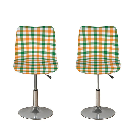 White Orange And Green Plaid Print Bar Stool Covers