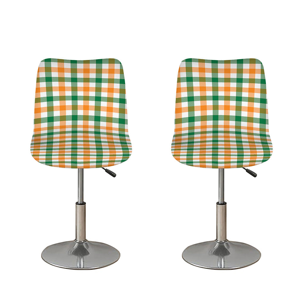 White Orange And Green Plaid Print Bar Stool Covers