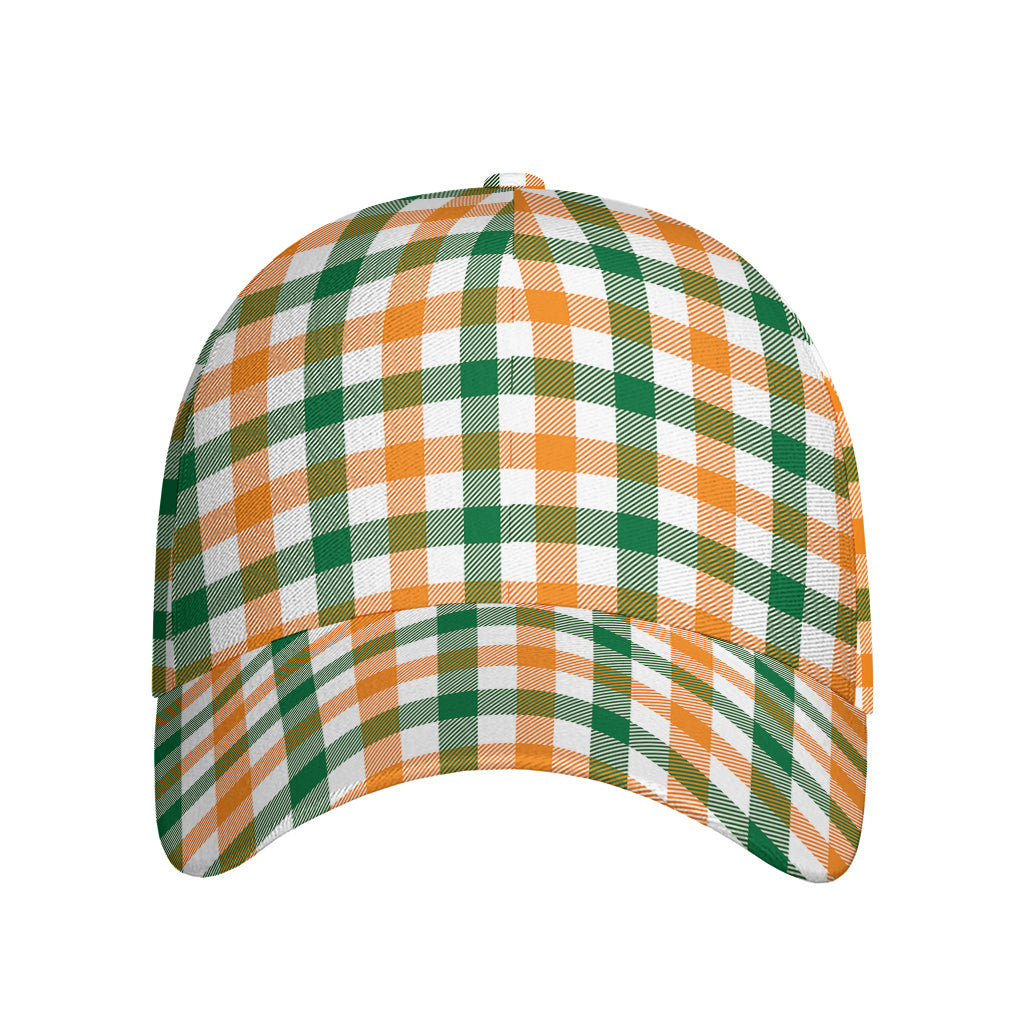 White Orange And Green Plaid Print Baseball Cap