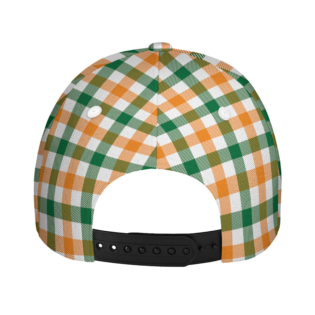 White Orange And Green Plaid Print Baseball Cap