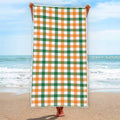 White Orange And Green Plaid Print Beach Towel