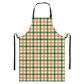 White Orange And Green Plaid Print Bib Apron With Pocket