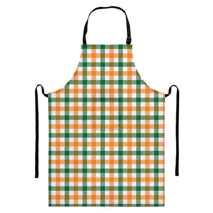White Orange And Green Plaid Print Bib Apron With Pocket