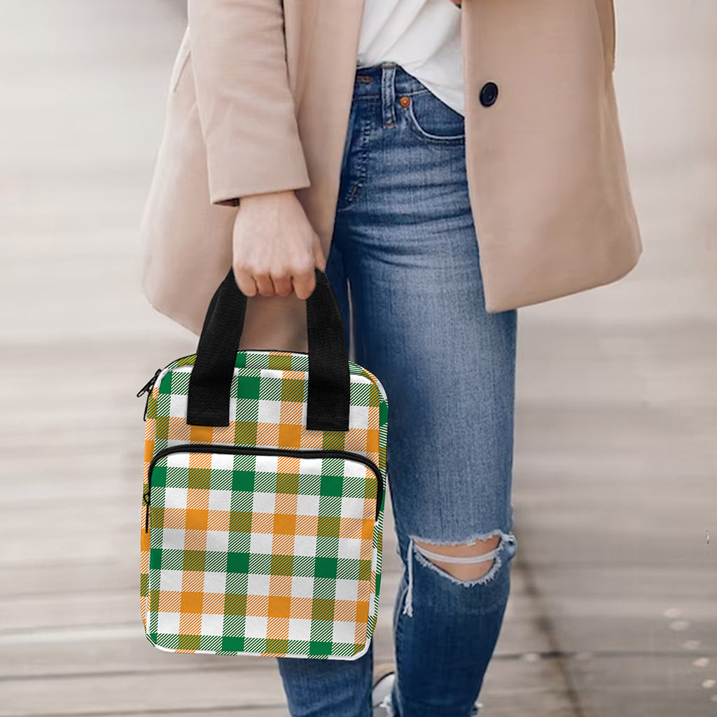 White Orange And Green Plaid Print Bible Tote Bag
