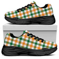 White Orange And Green Plaid Print Black Chunky Shoes