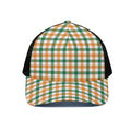 White Orange And Green Plaid Print Black Mesh Trucker Hat