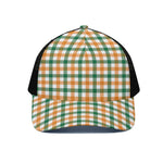 White Orange And Green Plaid Print Black Mesh Trucker Cap