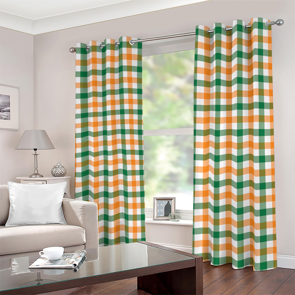 White Orange And Green Plaid Print Blackout Grommet Curtains