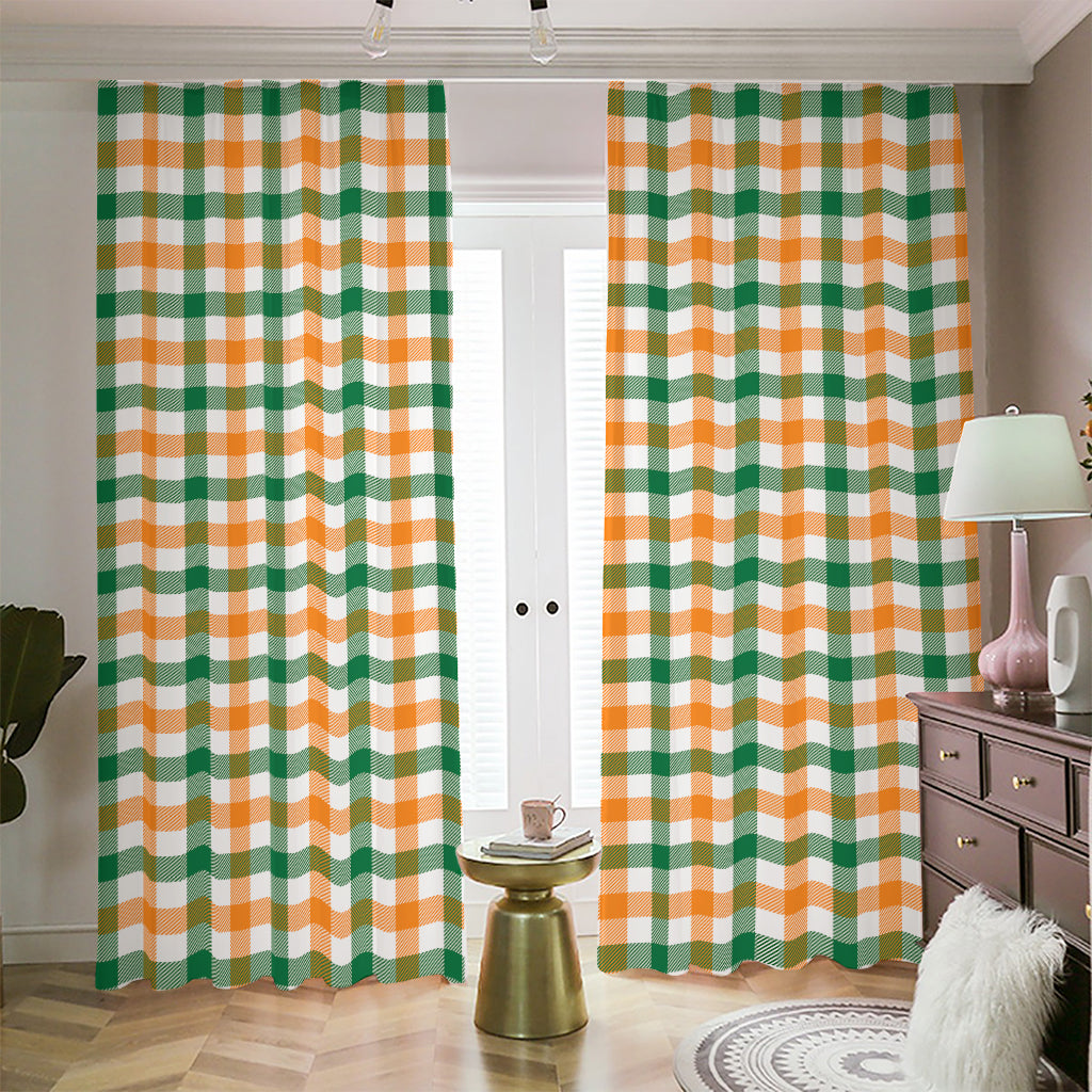 White Orange And Green Plaid Print Blackout Pencil Pleat Curtains