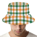 White Orange And Green Plaid Print Bucket Hat
