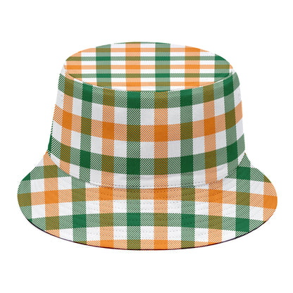 White Orange And Green Plaid Print Bucket Hat
