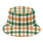 White Orange And Green Plaid Print Bucket Hat