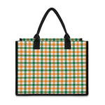 White Orange And Green Plaid Print Canvas Tote Bag