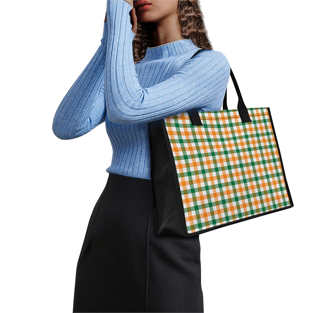 White Orange And Green Plaid Print Canvas Tote Bag