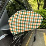 White Orange And Green Plaid Print Car Side Mirror Covers