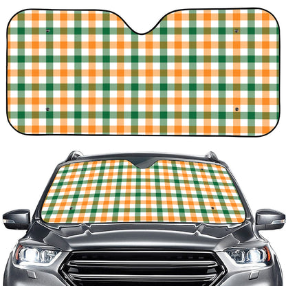 White Orange And Green Plaid Print Car Windshield Sun Shade