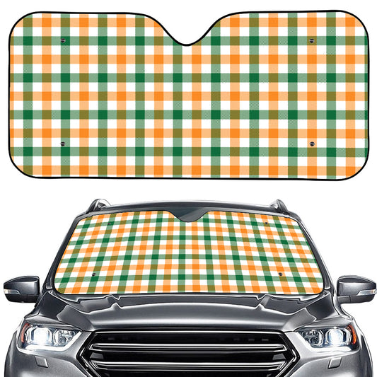 White Orange And Green Plaid Print Car Windshield Sun Shade