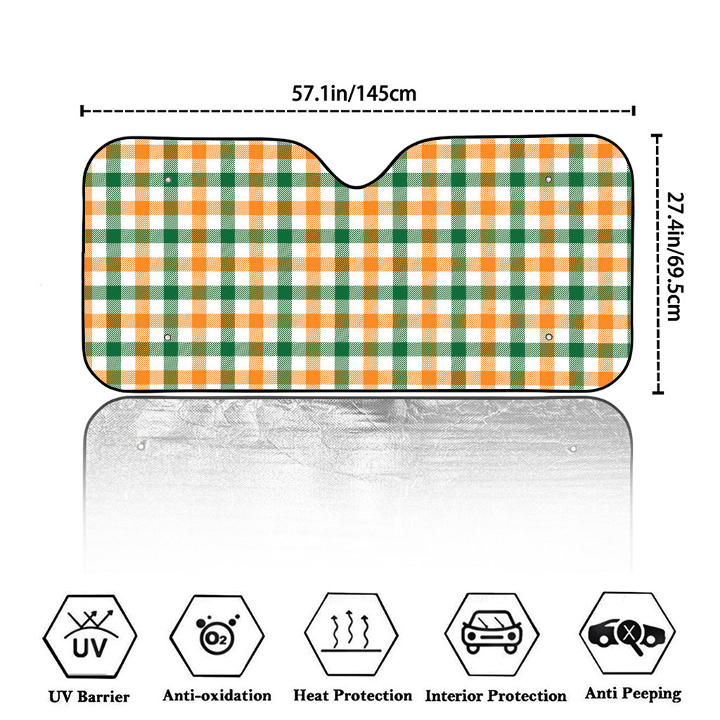 White Orange And Green Plaid Print Car Windshield Sun Shade