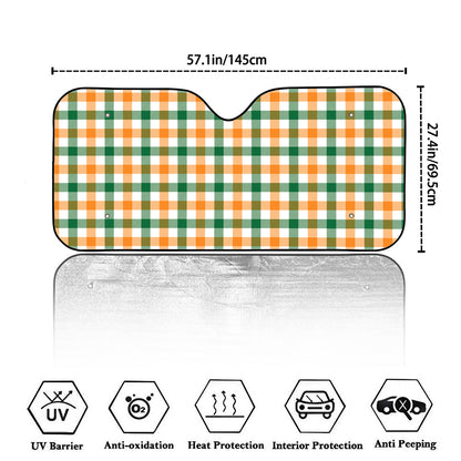 White Orange And Green Plaid Print Car Windshield Sun Shade