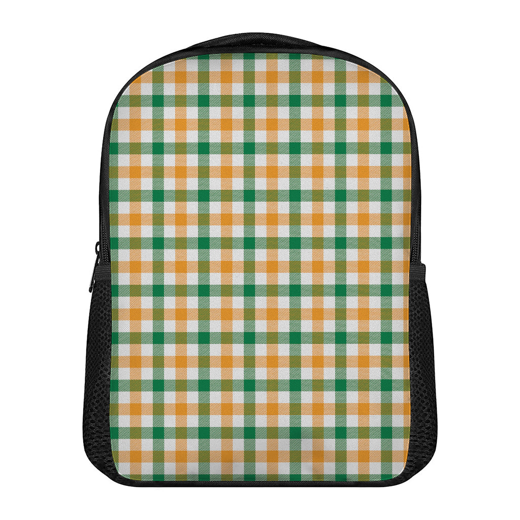 White Orange And Green Plaid Print Casual Backpack