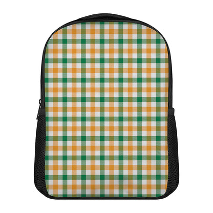 White Orange And Green Plaid Print Casual Backpack