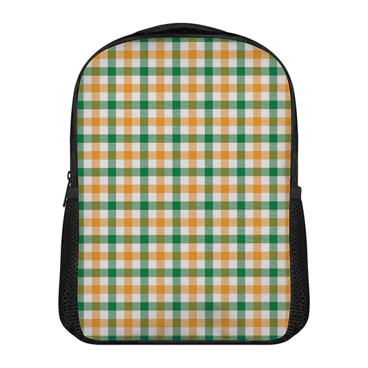 White Orange And Green Plaid Print Casual Backpack