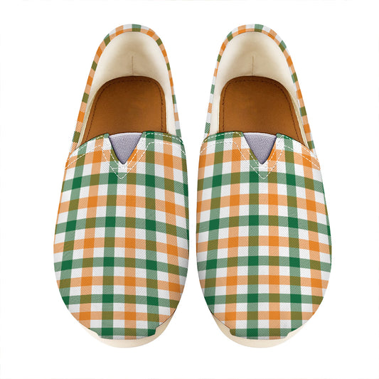 White Orange And Green Plaid Print Casual Shoes