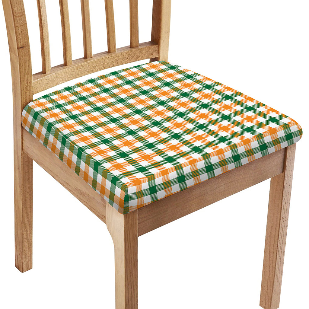 White Orange And Green Plaid Print Chair Cushion Cover