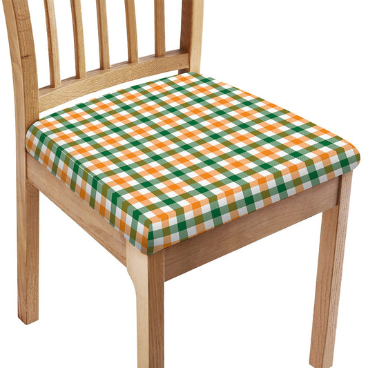 White Orange And Green Plaid Print Chair Cushion Cover