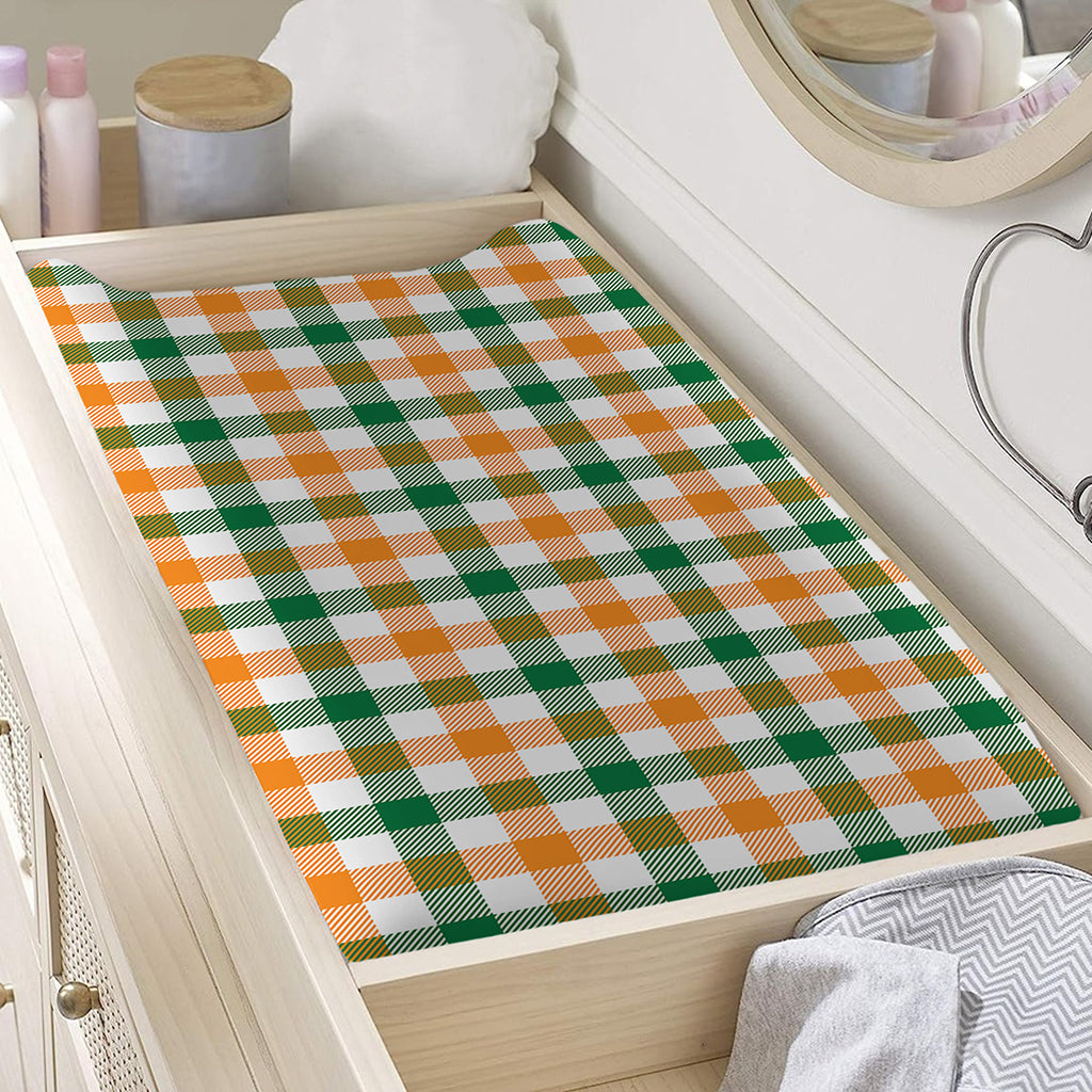 White Orange And Green Plaid Print Changing Pad Cover