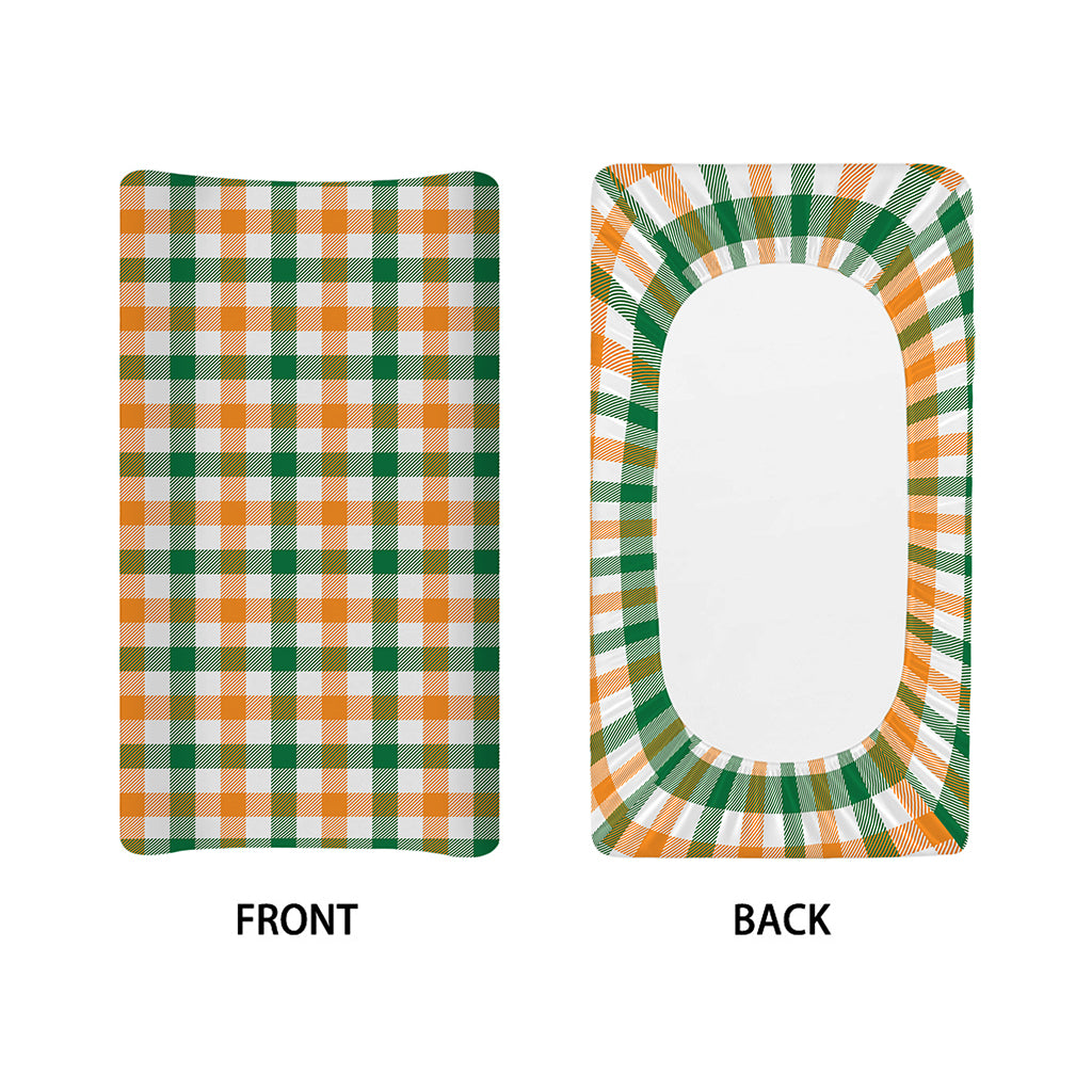White Orange And Green Plaid Print Changing Pad Cover