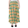 White Orange And Green Plaid Print Chiffon Maxi Skirt