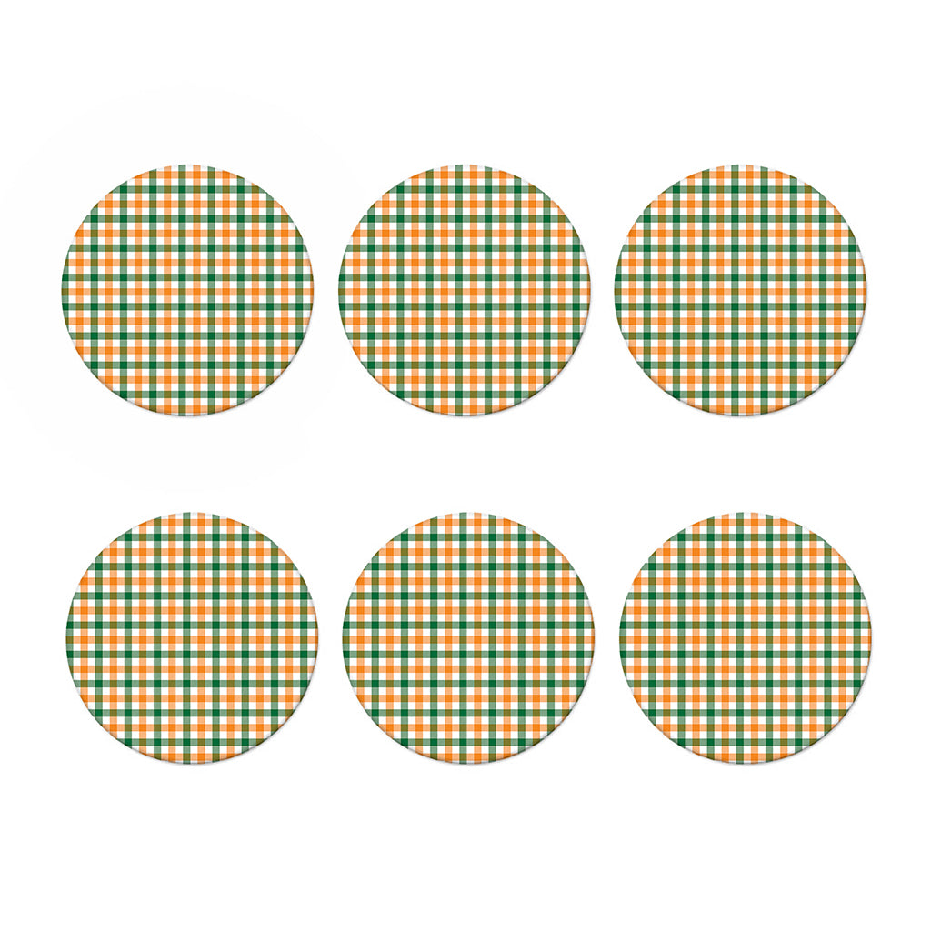 White Orange And Green Plaid Print Coaster Set