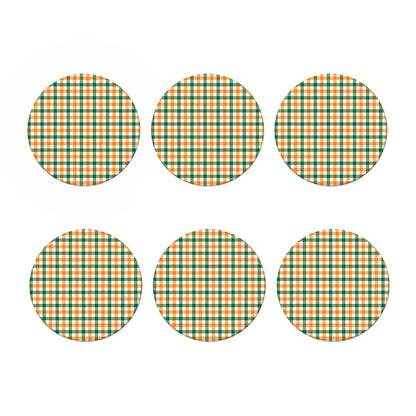 White Orange And Green Plaid Print Coaster Set