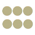 White Orange And Green Plaid Print Coaster Set