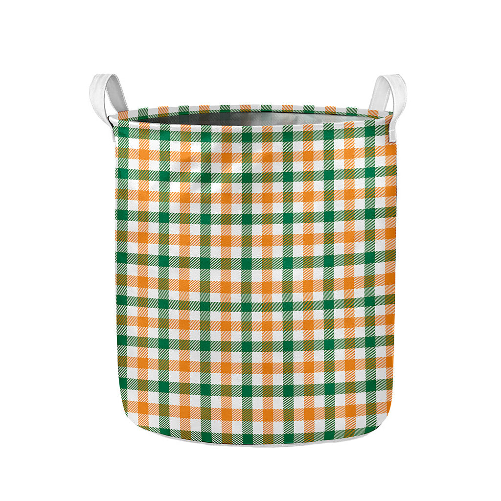 White Orange And Green Plaid Print Collapsible Laundry Basket