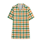 White Orange And Green Plaid Print Cotton Hawaiian Shirt