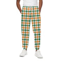 White Orange And Green Plaid Print Cotton Sweatpants