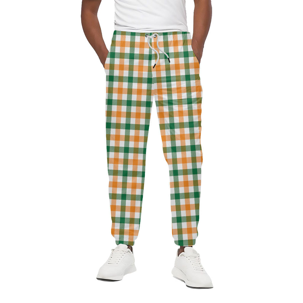 White Orange And Green Plaid Print Cotton Pants
