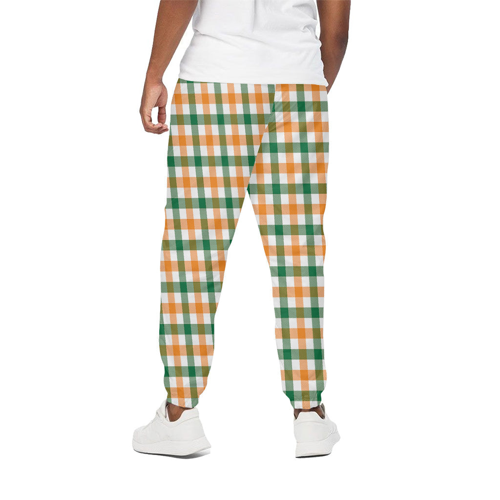 White Orange And Green Plaid Print Cotton Pants