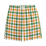 White Orange And Green Plaid Print Cotton Shorts